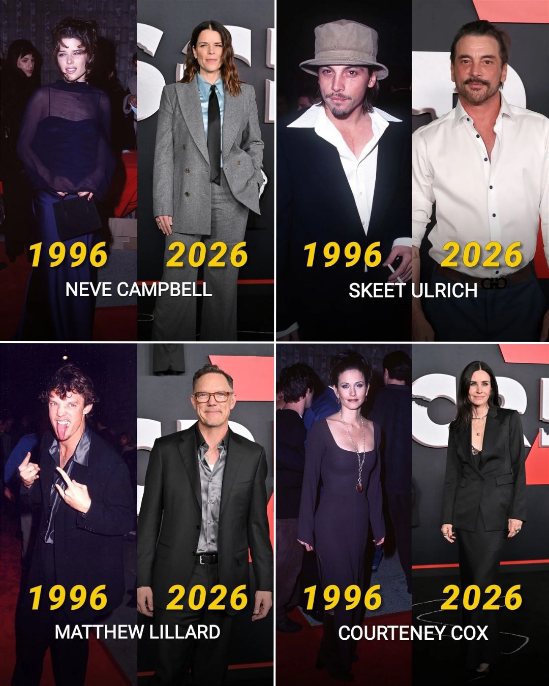 《驚聲尖叫》系列演員30年來外表的變化。（翻攝自FB@Celebrity Super）